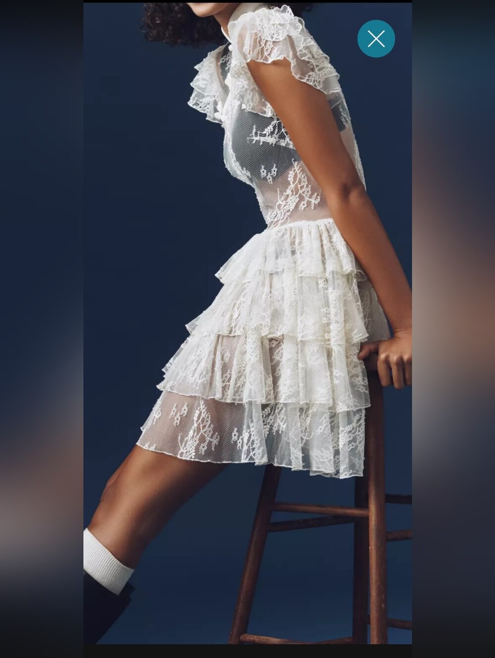 Romantic Ivory Lace Ruffle Midi Dress